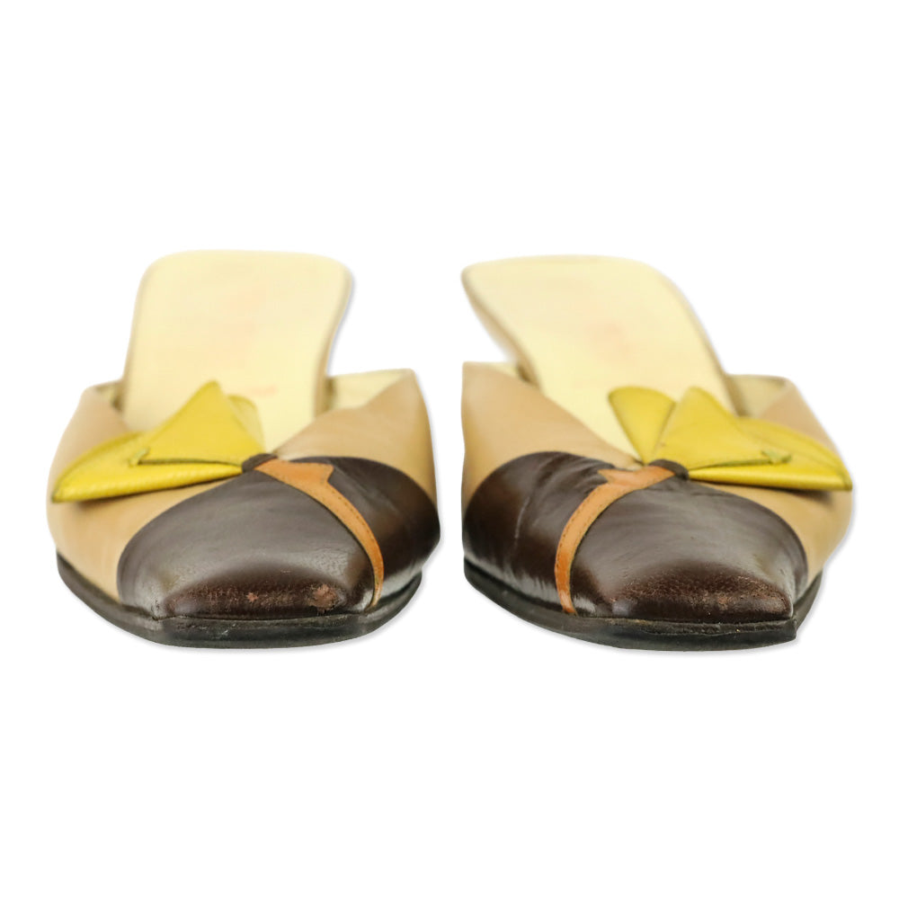 Miu Miu Brown Colorblock Leather Tulip Kitten Mule
