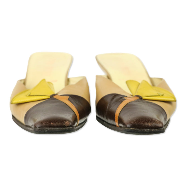 Miu Miu Brown Colorblock Leather Tulip Kitten Mule