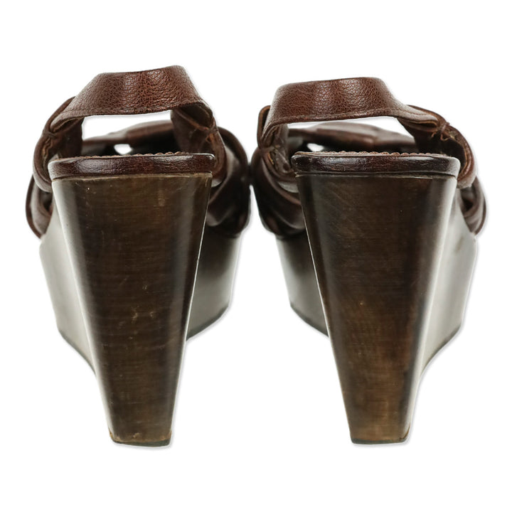 Miu Miu Brown Leather Wood Wedge Clog Fisherman Sandal