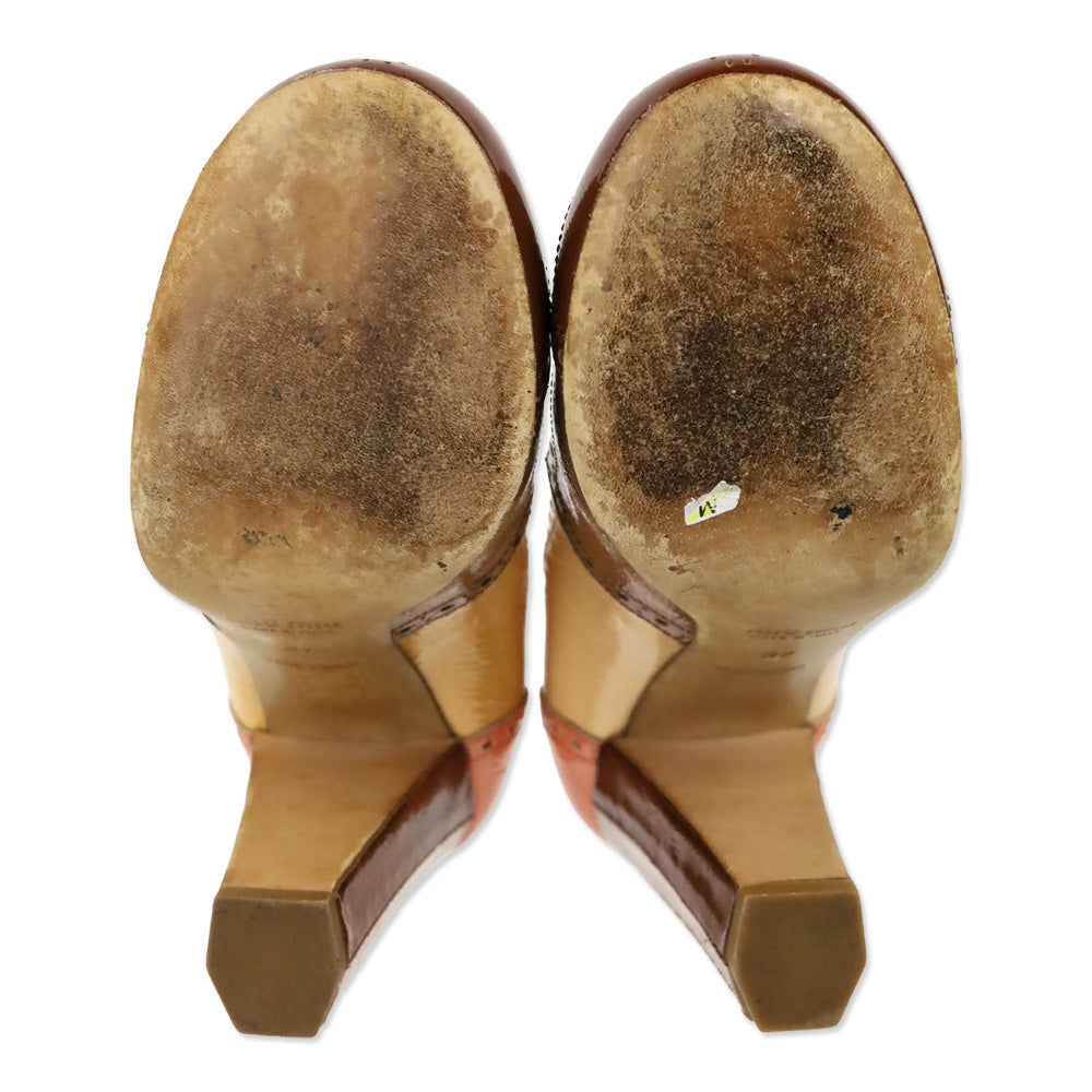 Miu Miu Brown Multi Colorblock Patent Leather Wingtip Pumps