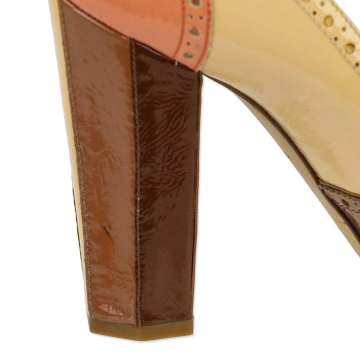 Miu Miu Brown Multi Colorblock Patent Leather Wingtip Pumps