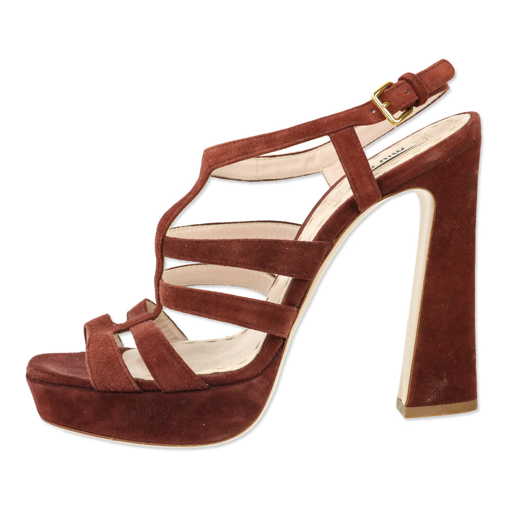 Miu Miu Burgundy Suede Cage Platform Sandals