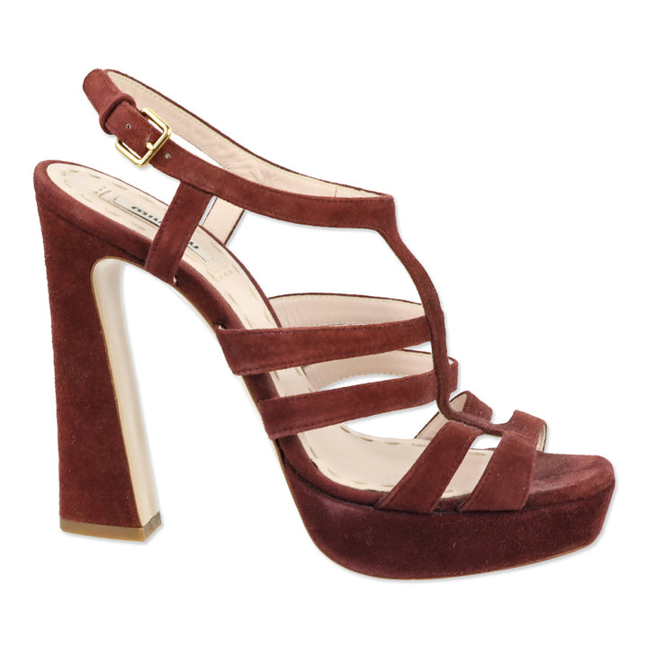 Miu Miu Burgundy Suede Cage Platform Sandals