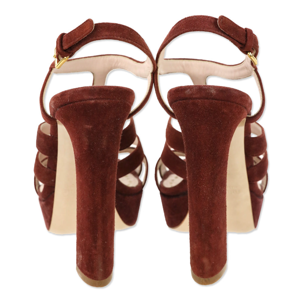Miu Miu Burgundy Suede Cage Platform Sandals