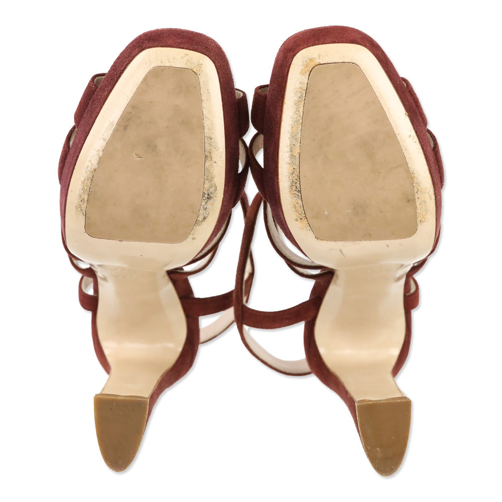 Miu Miu Burgundy Suede Cage Platform Sandals