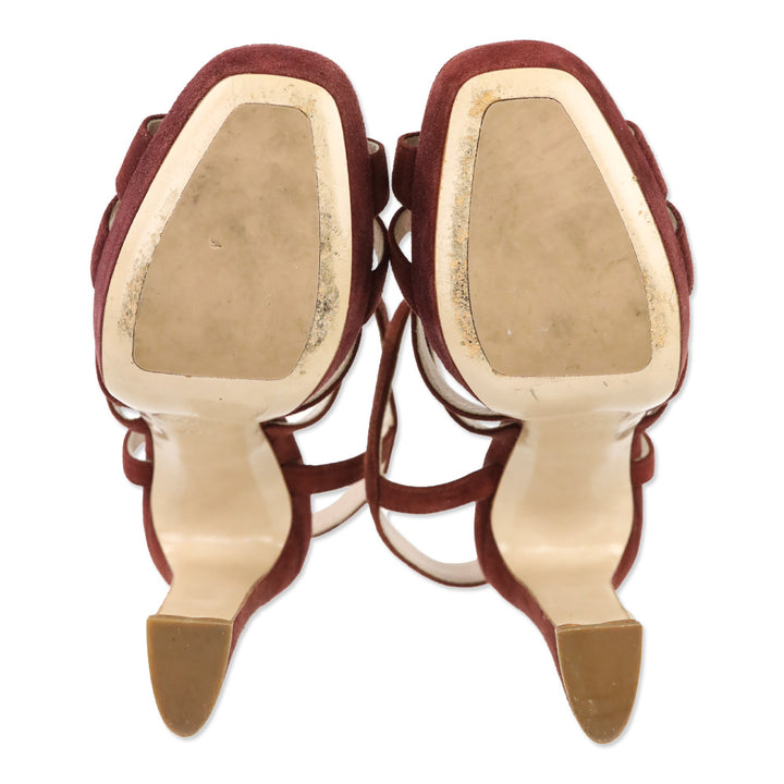 Miu Miu Burgundy Suede Cage Platform Sandals