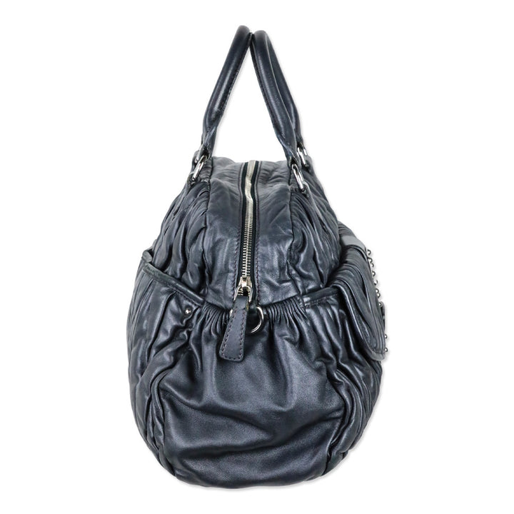 Miu Miu Graphite Matelassé Leather Lock Tote