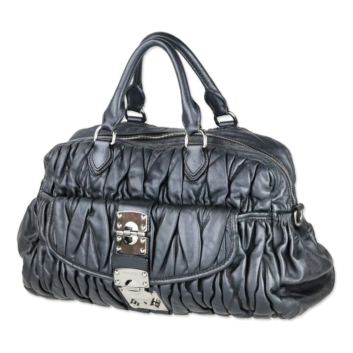 Miu Miu Graphite Matelassé Leather Lock Tote