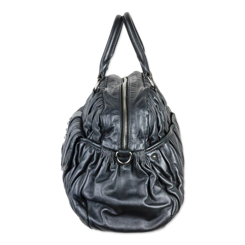 Miu Miu Graphite Matelassé Leather Lock Tote