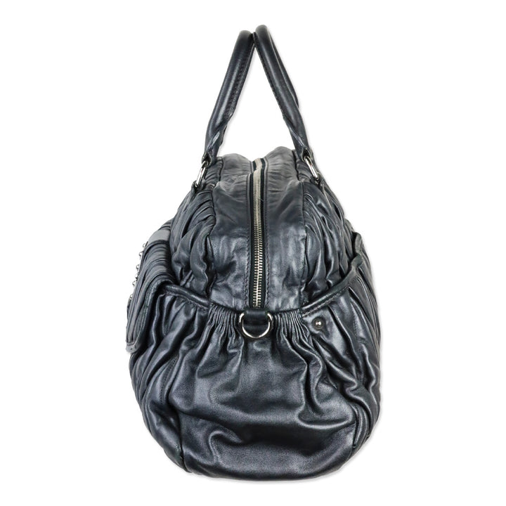 Miu Miu Graphite Matelassé Leather Lock Tote