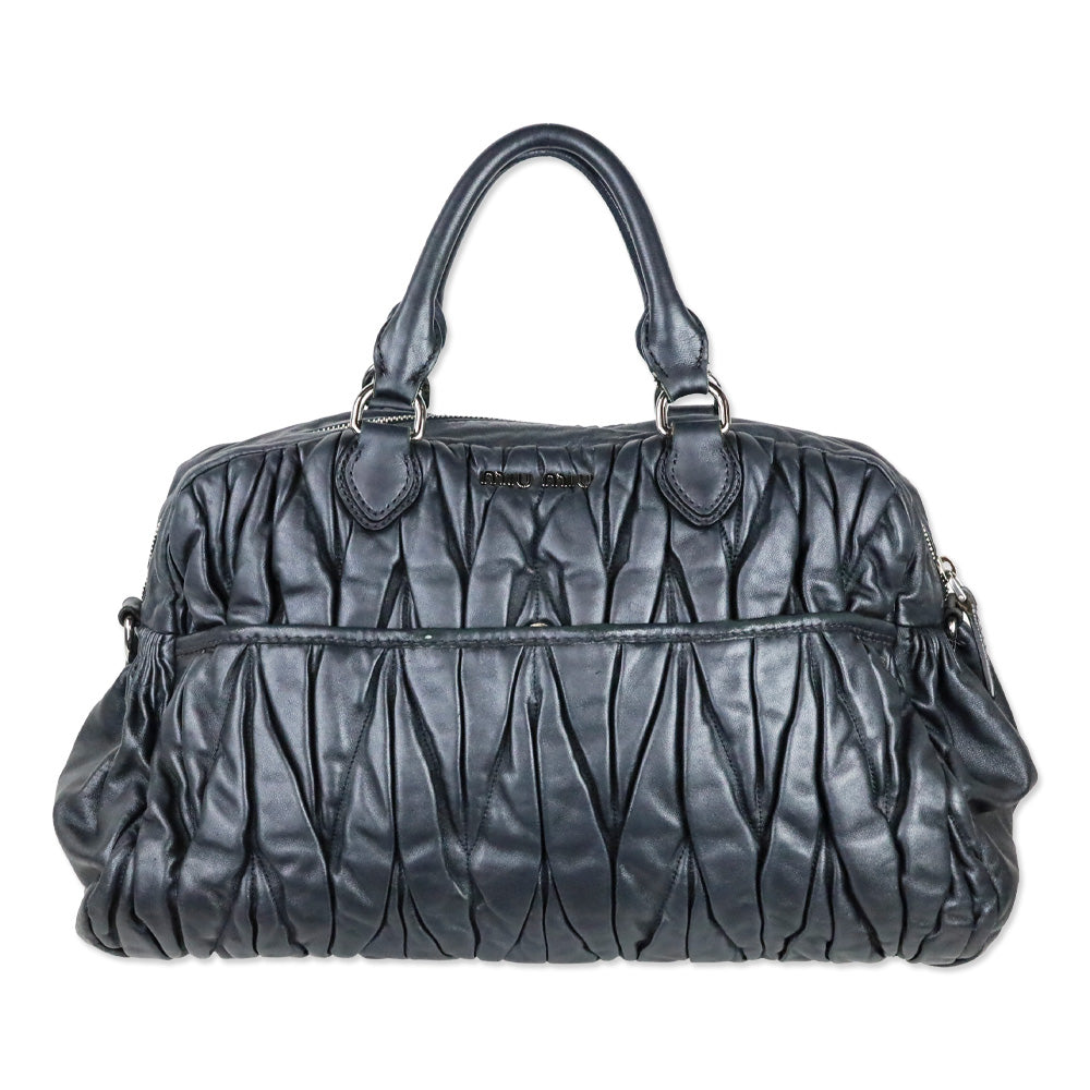 Miu Miu Graphite Matelassé Leather Lock Tote