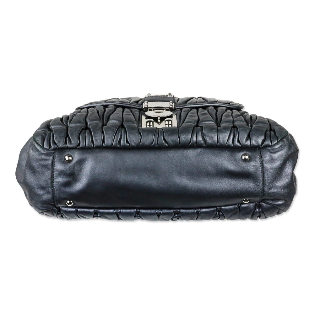 Miu Miu Graphite Matelassé Leather Lock Tote