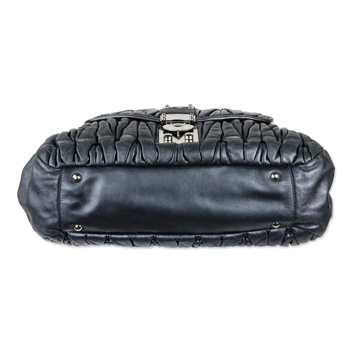 Miu Miu Graphite Matelassé Leather Lock Tote