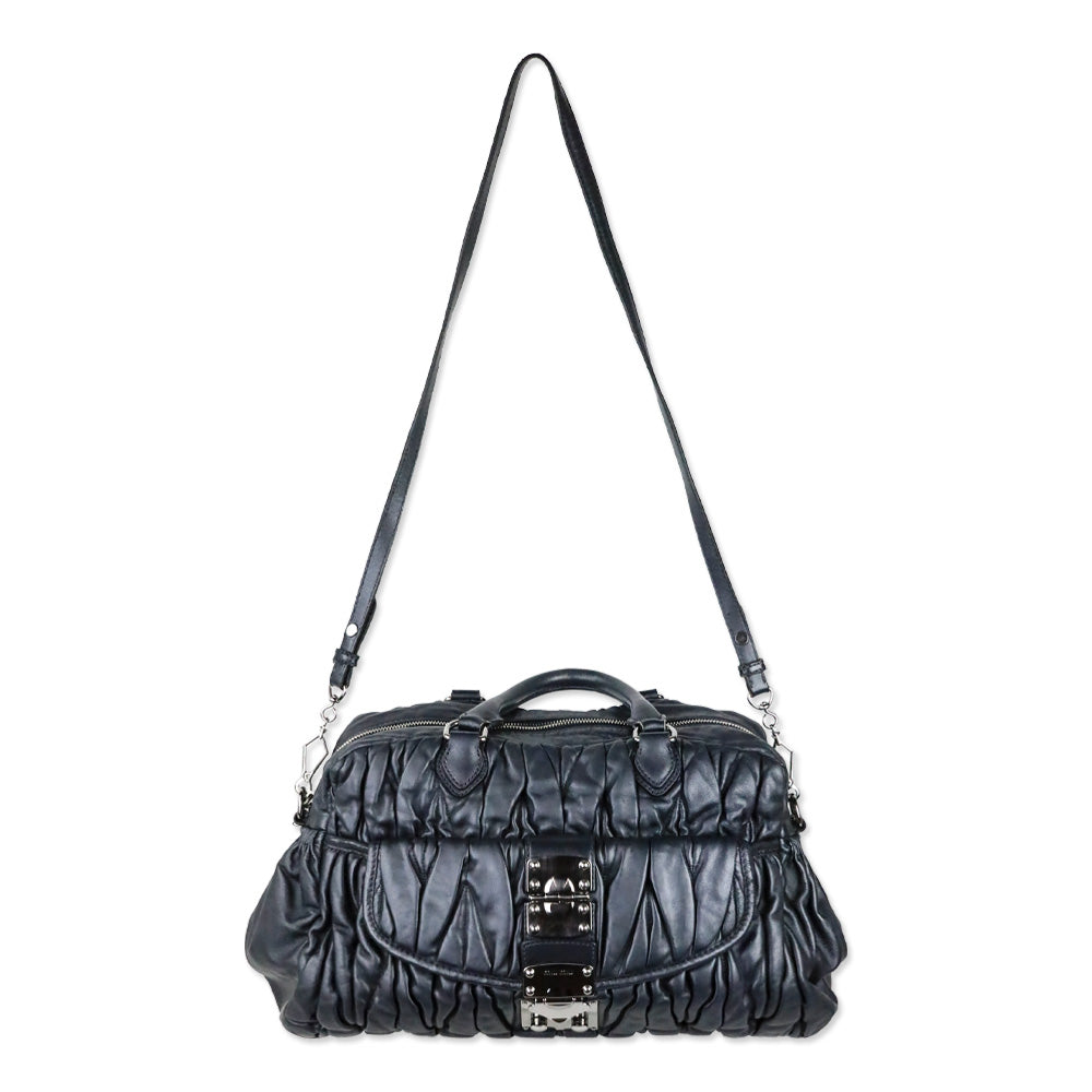 Miu Miu Graphite Matelassé Leather Lock Tote