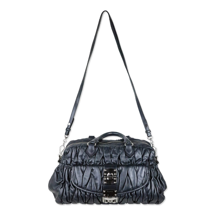 Miu Miu Graphite Matelassé Leather Lock Tote
