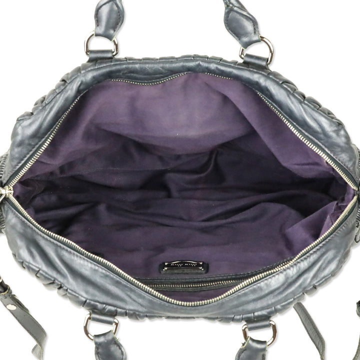 Miu Miu Graphite Matelassé Leather Lock Tote