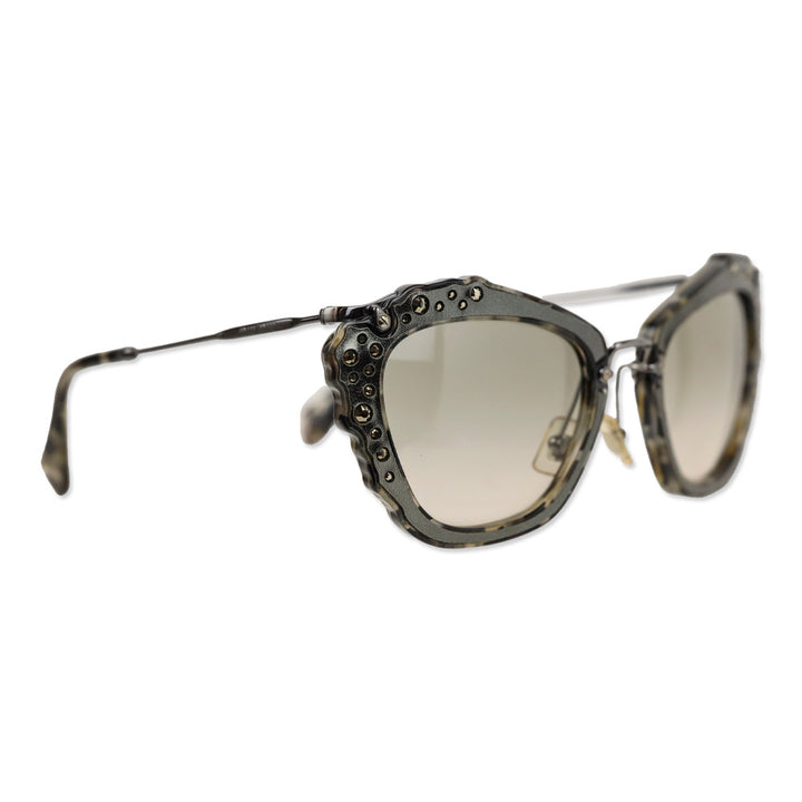 Miu Miu 2016 Gunmetal Grey Tortoise Crystal Cat-Eye Sunglasses