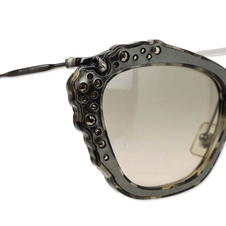 Miu Miu 2016 Gunmetal Grey Tortoise Crystal Cat-Eye Sunglasses