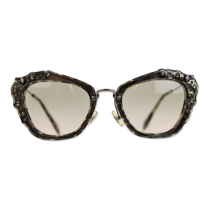 Miu Miu 2016 Gunmetal Grey Tortoise Crystal Cat-Eye Sunglasses