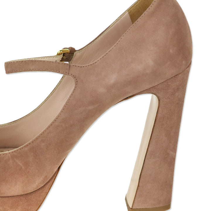 Miu Miu Mauve Suede Mary Jane Bow Peep Platform Pumps