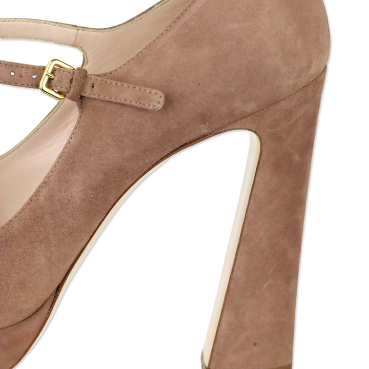 Miu Miu Mauve Suede Mary Jane Bow Peep Platform Pumps