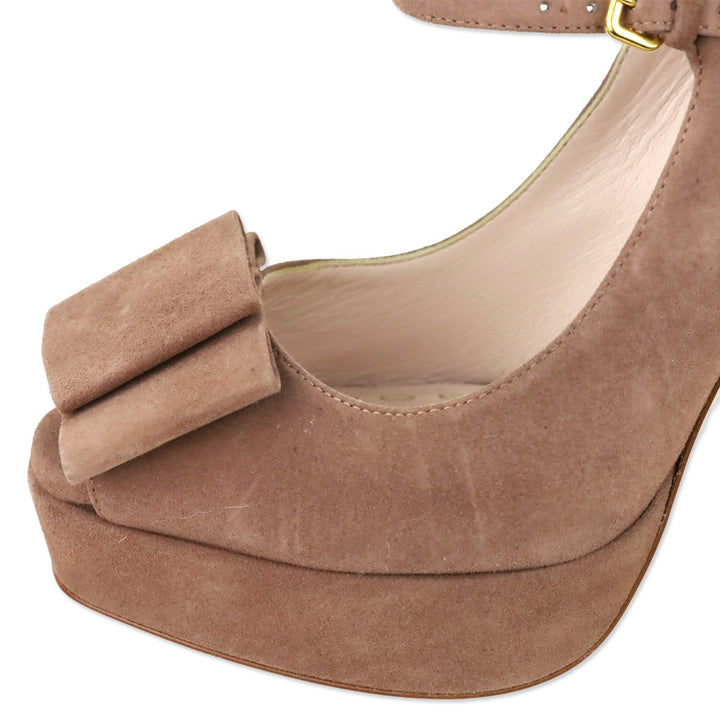 Miu Miu Mauve Suede Mary Jane Bow Peep Platform Pumps