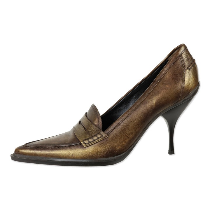 Miu Miu Metallic Gold Penny Loafer Pump