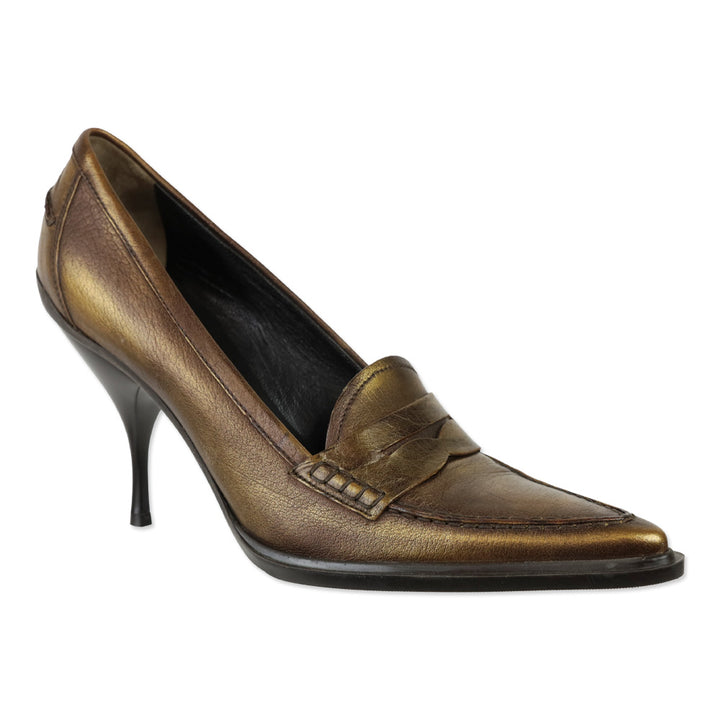 Miu Miu Metallic Gold Penny Loafer Pump