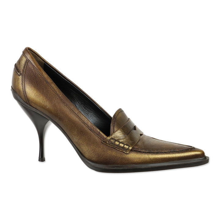 Miu Miu Metallic Gold Penny Loafer Pump