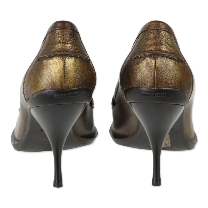 Miu Miu Metallic Gold Penny Loafer Pump