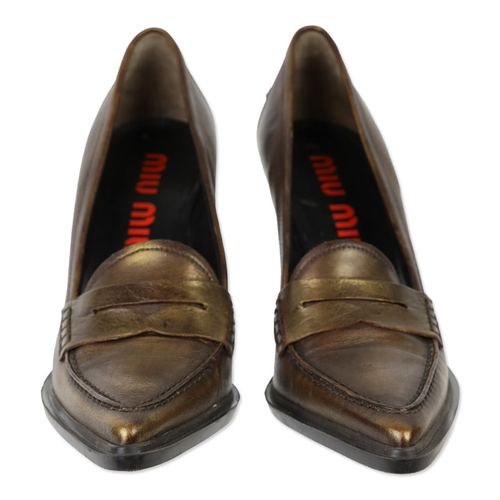 Miu Miu Metallic Gold Penny Loafer Pump