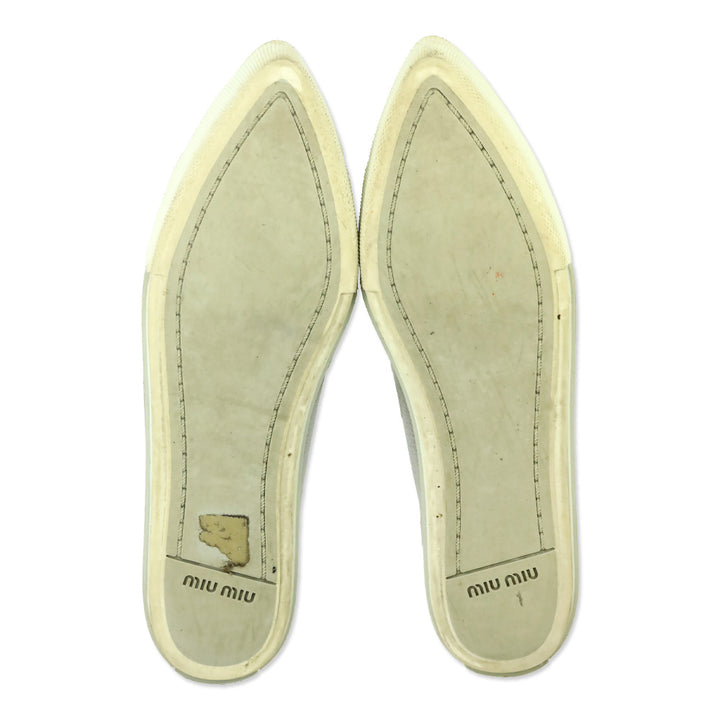 Miu Miu Metallic Silver Leather Pointed Metal Cap Toe Platform Sneakers