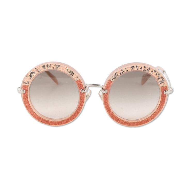 Miu Miu Pink Circle Sunglasses with Suede and Studs