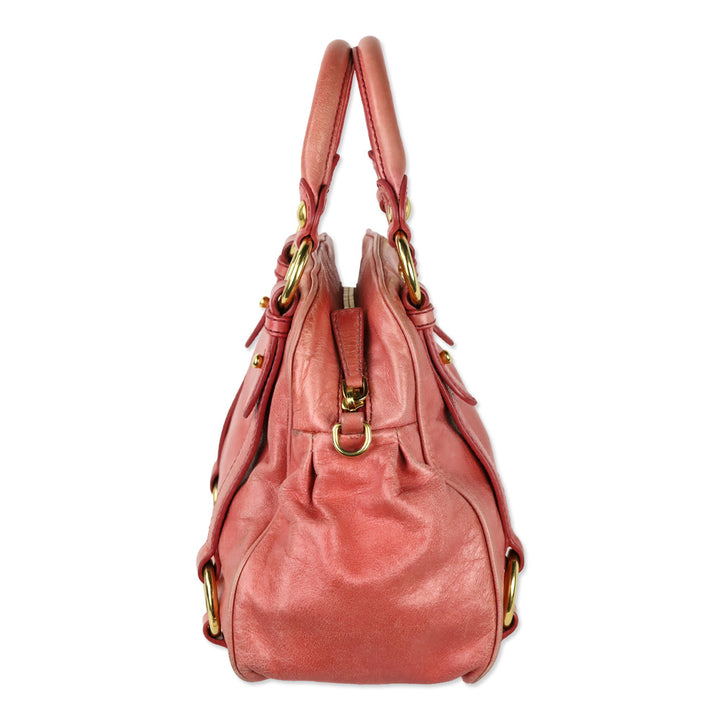 Miu Miu Pink Vitello Lux Leather Bow Satchel Shoulder Bag