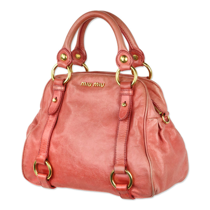 Miu Miu Pink Vitello Lux Leather Bow Satchel Shoulder Bag