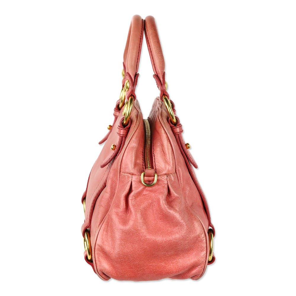 Miu Miu Pink Vitello Lux Leather Bow Satchel Shoulder Bag