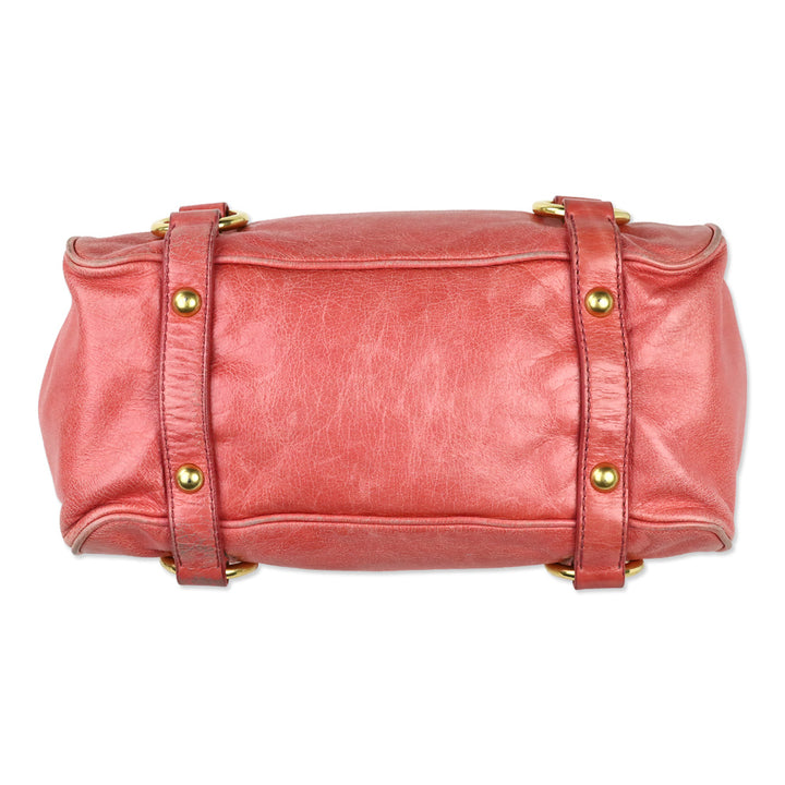 Miu Miu Pink Vitello Lux Leather Bow Satchel Shoulder Bag
