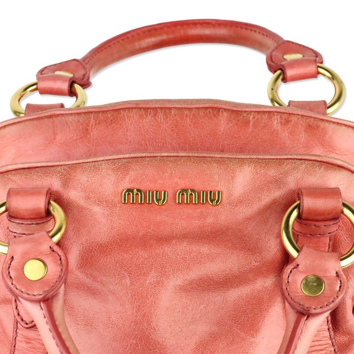 Miu Miu Pink Vitello Lux Leather Bow Satchel Shoulder Bag
