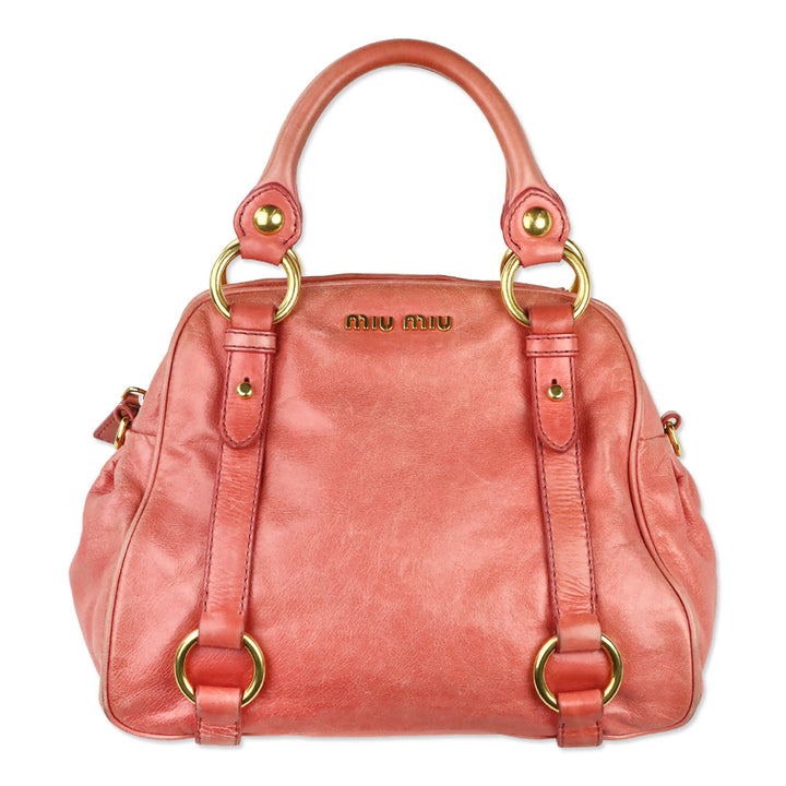 Miu Miu Pink Vitello Lux Leather Bow Satchel Shoulder Bag