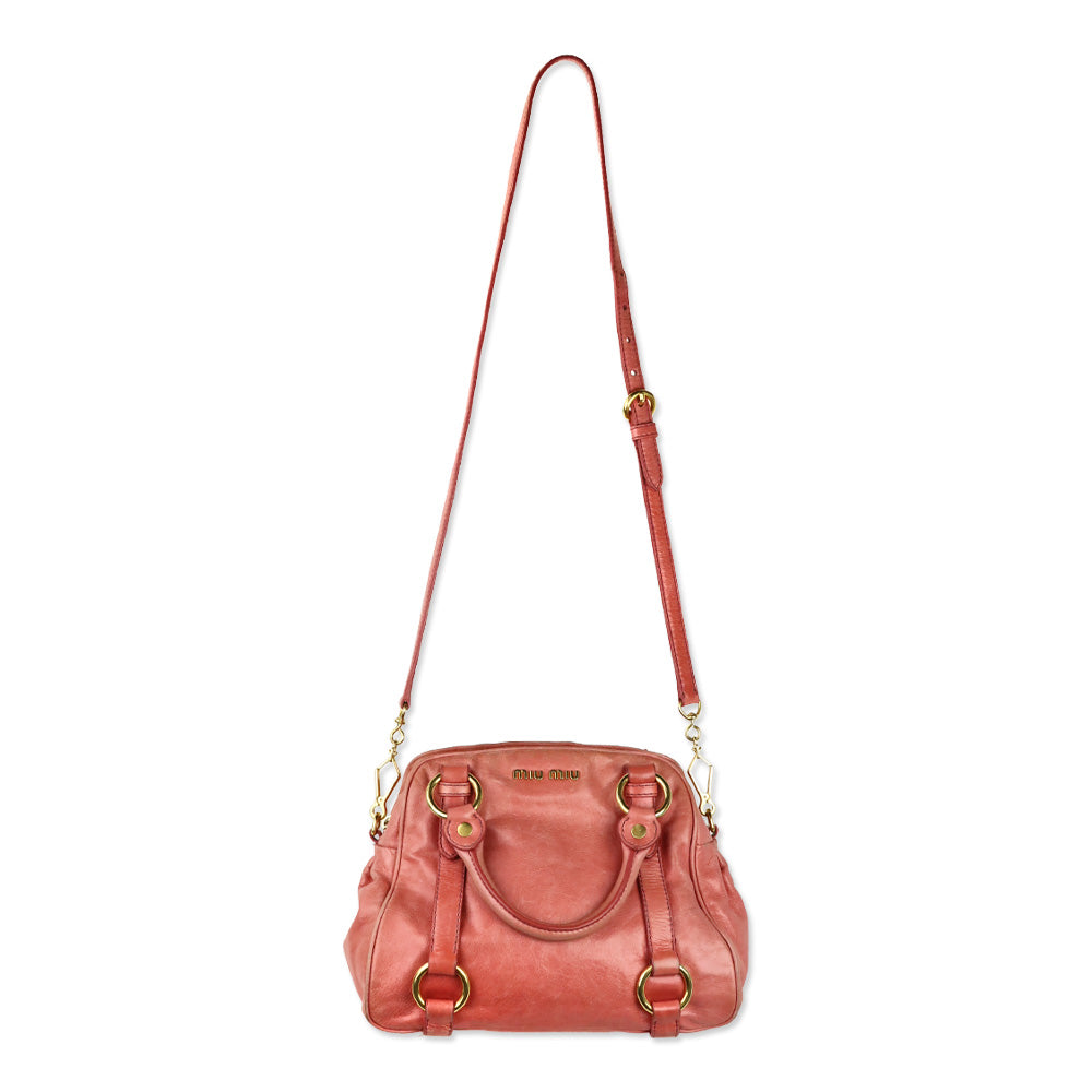 Miu Miu Pink Vitello Lux Leather Bow Satchel Shoulder Bag