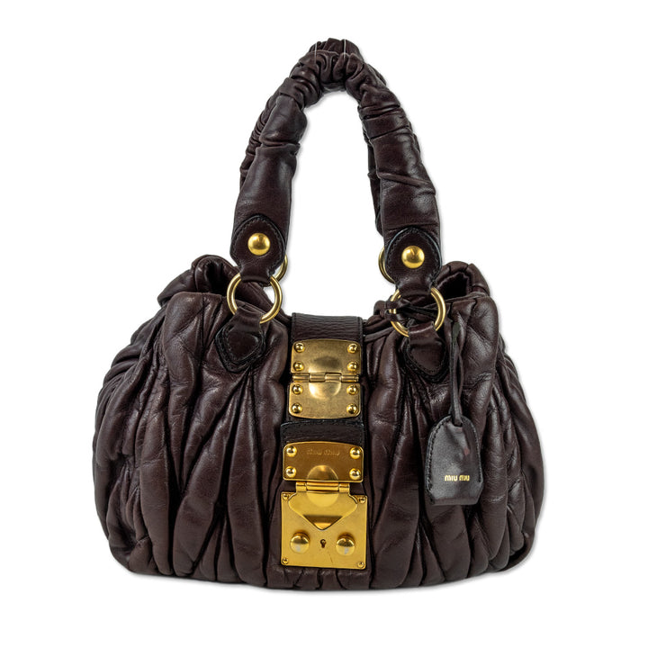 Miu Miu Plum Nappa Matelasse Leather Shopping Bag