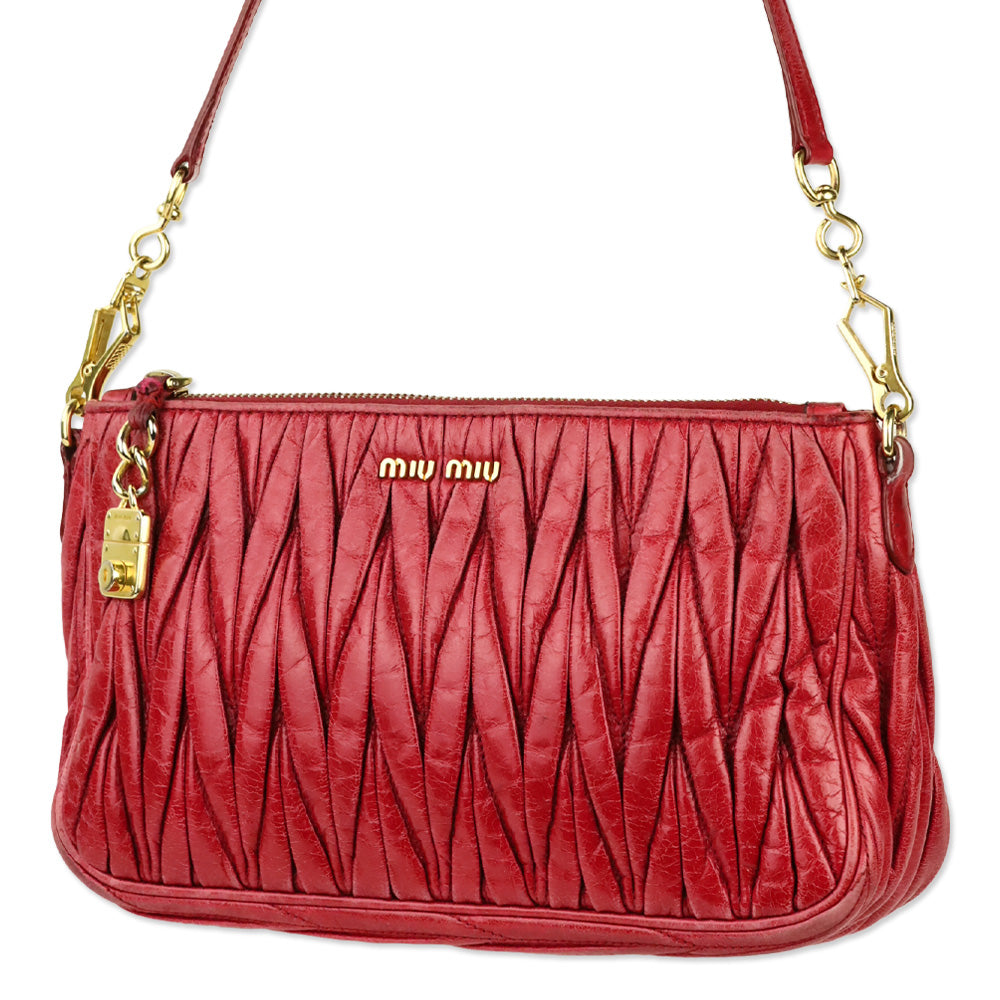 Miu Miu Red Nappa Matelassé Shoulder Bag