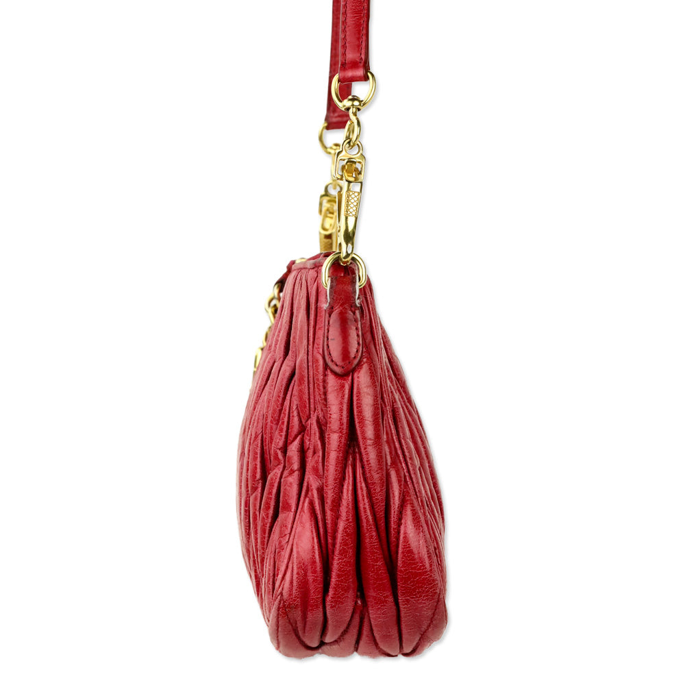 Miu Miu Red Nappa Matelassé Shoulder Bag