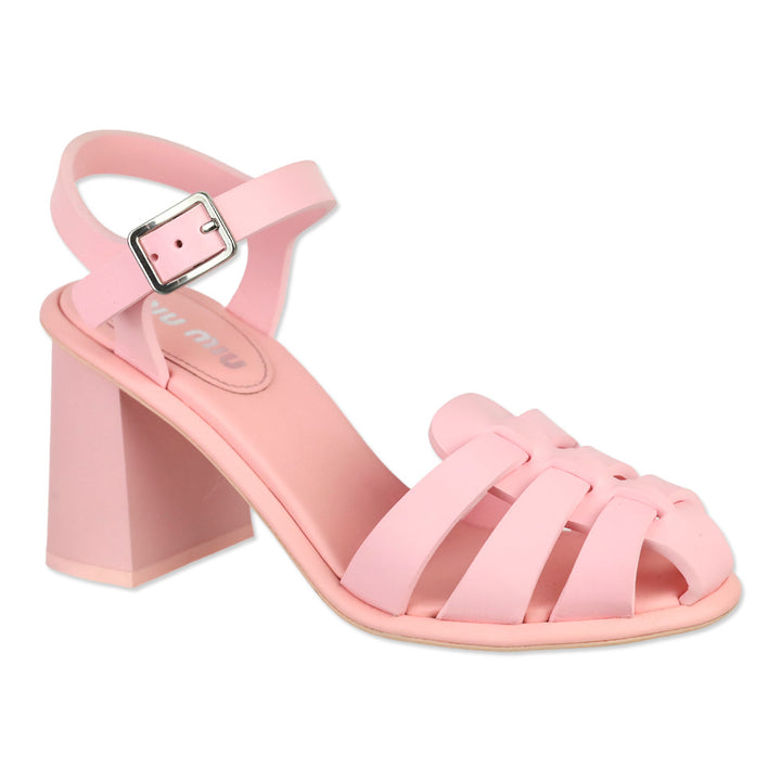 Miu Miu Rosa Pink Rubber EVA Ankle Strap 85mm Sandals
