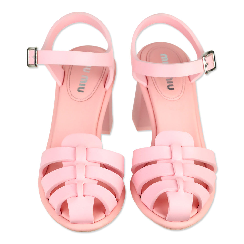 Miu Miu Rosa Pink Rubber EVA Ankle Strap 85mm Sandals