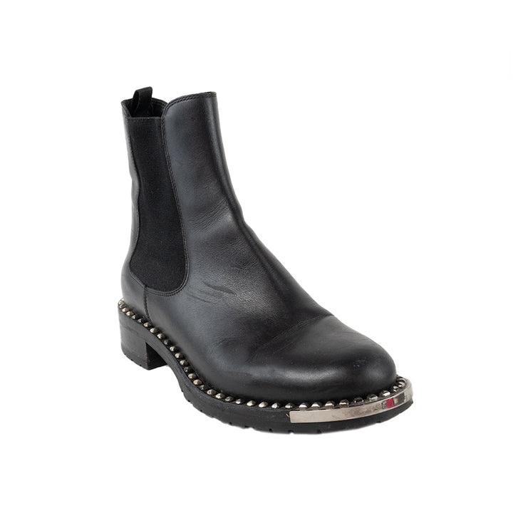 Miu Miu Round Toe Leather Silver Accent Chelsea Boots