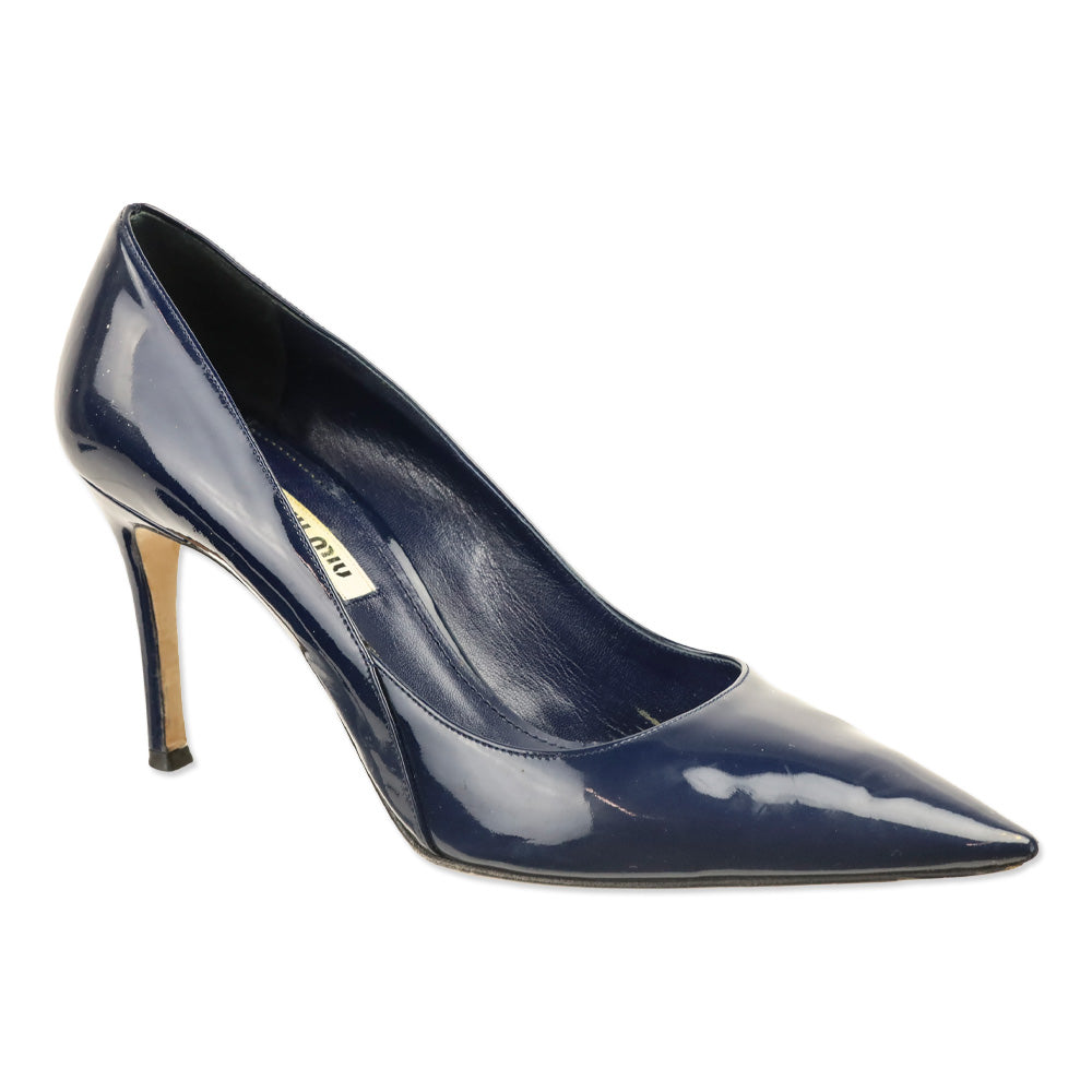 Miu Miu Royal Blue Vernice Leather Pointed Toe Pumps