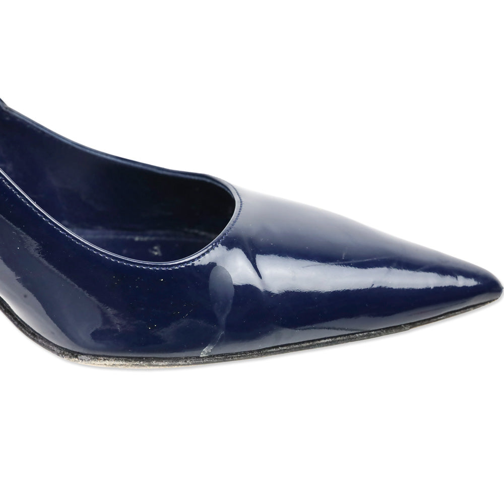 Miu Miu Royal Blue Vernice Leather Pointed Toe Pumps