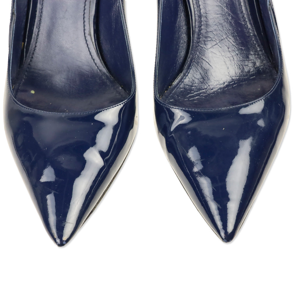 Miu Miu Royal Blue Vernice Leather Pointed Toe Pumps