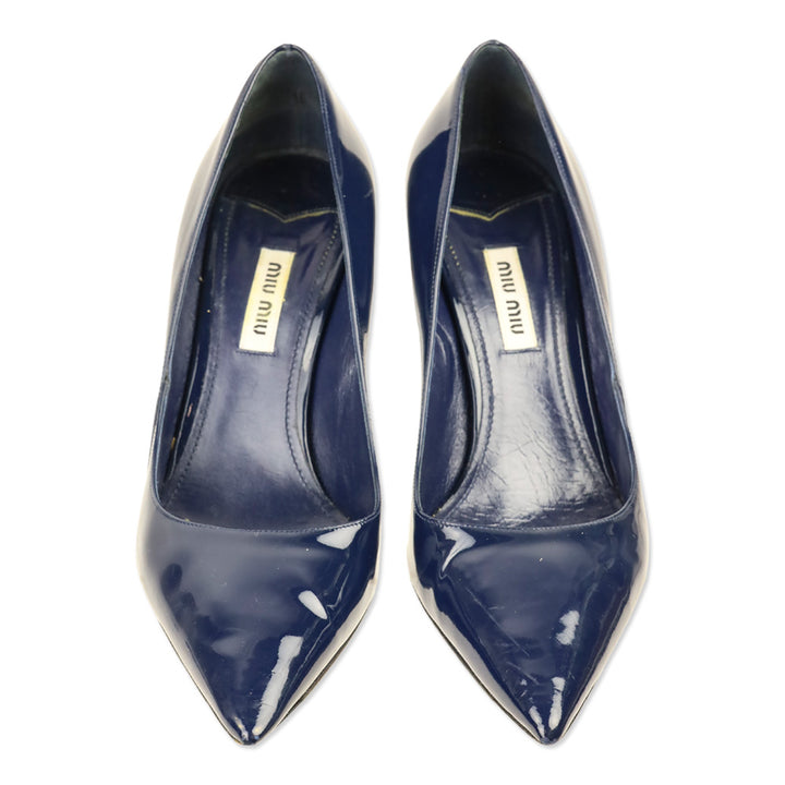 Miu Miu Royal Blue Vernice Leather Pointed Toe Pumps